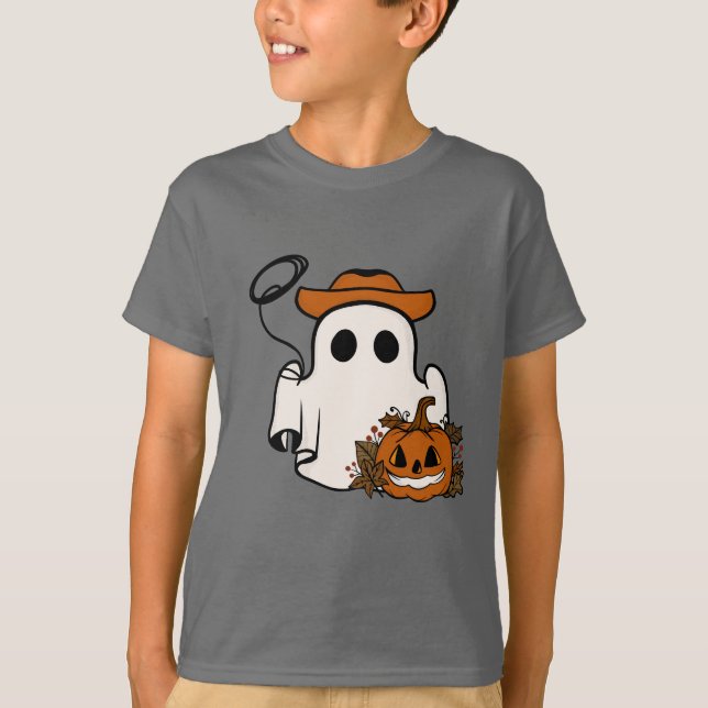 Halloween Ghost and Pumpkin T-Shirt (Front)