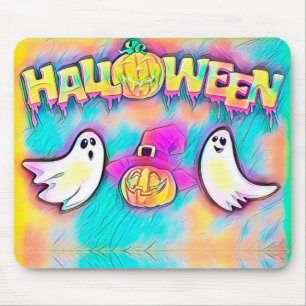 Halloween Ghost and Pumpkins Mouse Mat