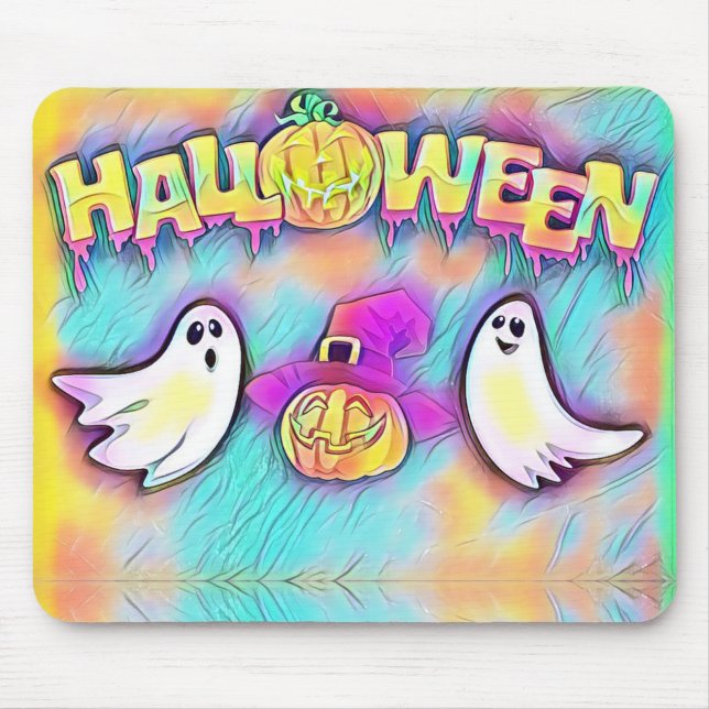 Halloween Ghost and Pumpkins Mouse Mat (Front)