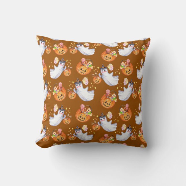 Halloween ghost and sweets seamless pattern tote b cushion (Front)