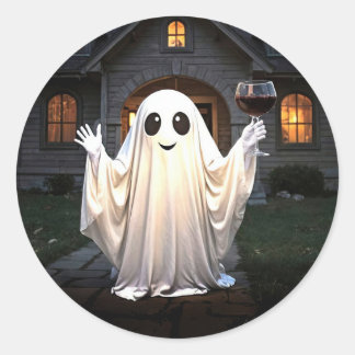 Halloween Ghost and Wine Classic Round Sticker