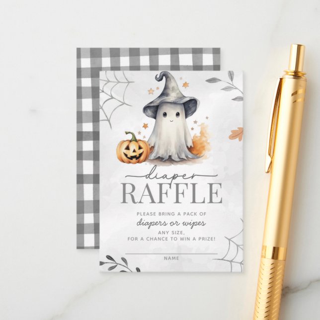Halloween Ghost Baby Shower Diaper Raffle Enclosure Card (Front/Back In Situ)
