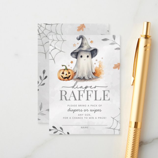 Halloween Ghost Baby Shower Diaper Raffle Enclosure Card (Front/Back In Situ)