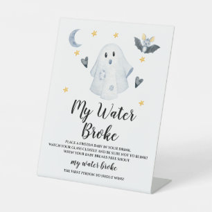 Halloween Ghost Baby Shower Water Broke Game Pedestal Sign