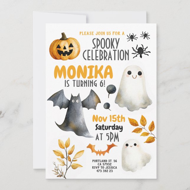 Halloween Ghost Bat Pumpkin Kids Birthday  Invitation (Front)