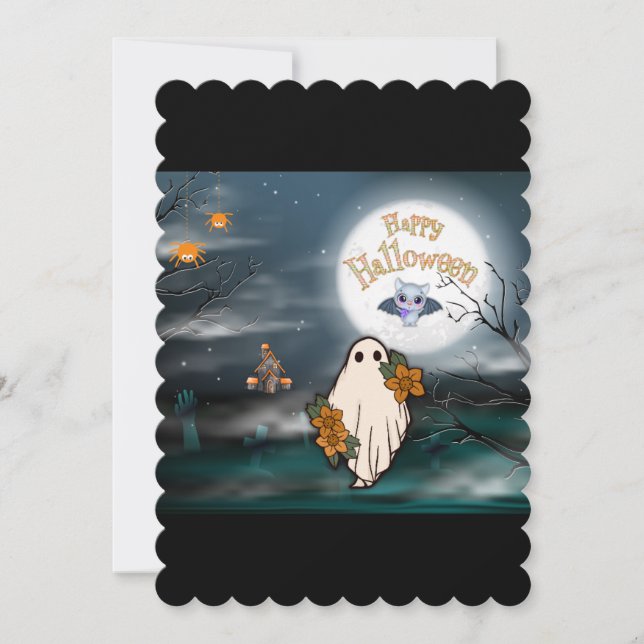 Halloween Ghost Bat Spiders Halloween Card (Front)