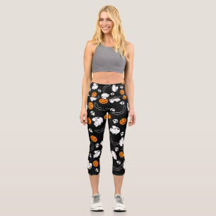 Halloween Ghost Bats Skull Pumpkin Capri Leggings