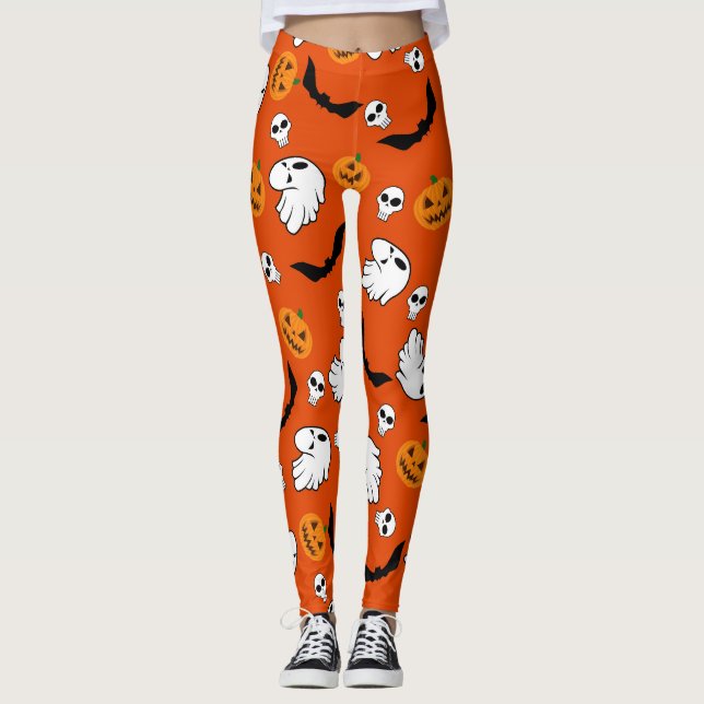 Halloween Ghost Bats Skull Pumpkin Leggings (Front)