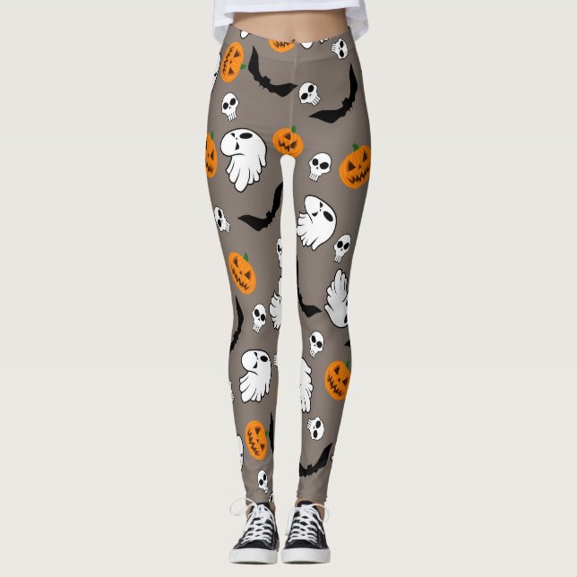 Halloween Ghost Bats Skull Pumpkin Leggings (Front)