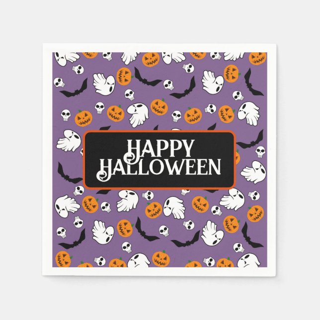 Halloween Ghost Bats Skull Pumpkin Napkin (Front)