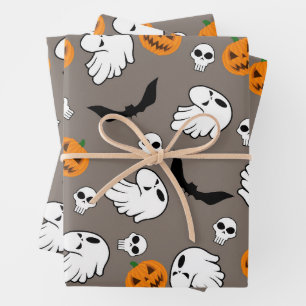 Halloween Ghost Bats Skull Pumpkin Wrapping Paper Sheet