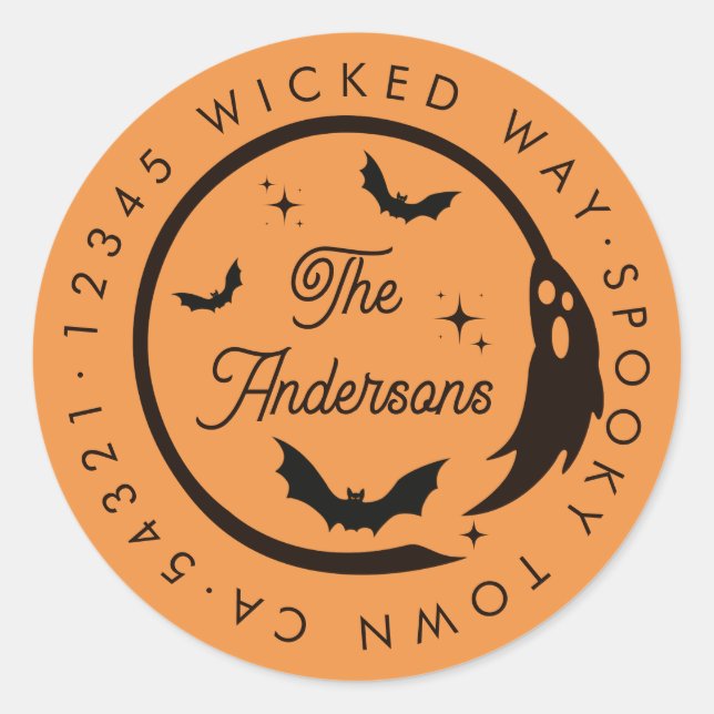 Halloween Ghost Bats Spooky Return Address Classic Round Sticker (Front)