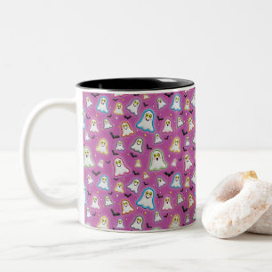 Halloween Ghost, Bats, Star, Confetti Light Purple Two-Tone Coffee Mug
