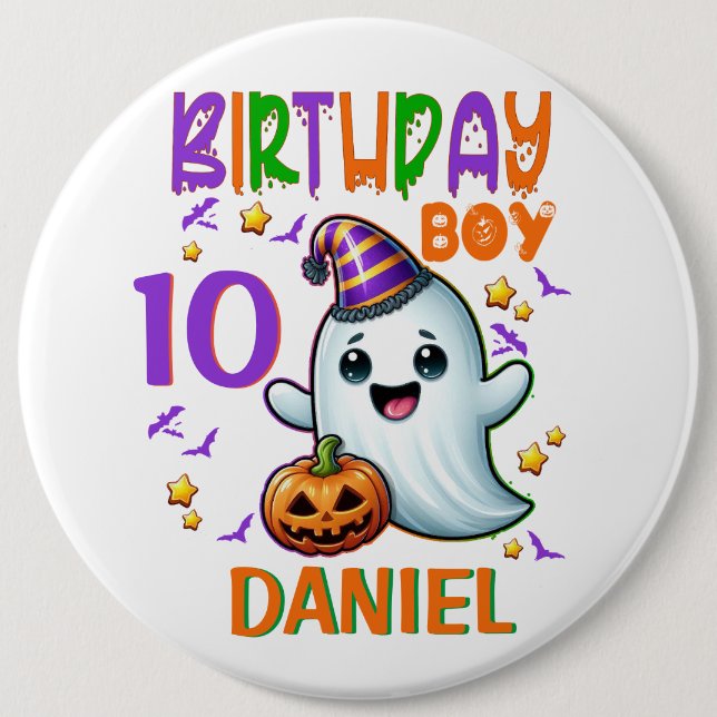 Halloween Ghost Birthday Boy Spooky Party Design 6 Cm Round Badge (Front)