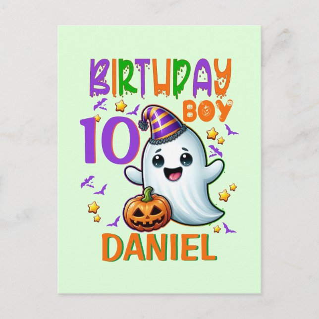 Halloween Ghost Birthday Boy Spooky Party Design Postcard (Front)