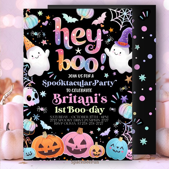 Halloween Ghost Birthday Invitation Party Hey Boo  (Halloween Ghost Birthday Invitation Party Hey Boo Girly Cute Ghost Birthday Spooktacular Halloween )