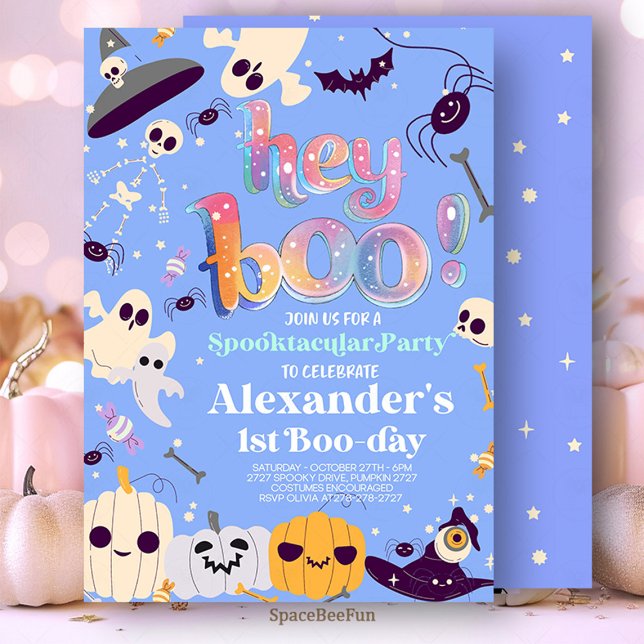 Halloween Ghost Birthday Invitation Party Hey Boo (Halloween Ghost Birthday Invitation Party Hey Boo boy Cute Ghost Birthday Spooktacular Halloween )