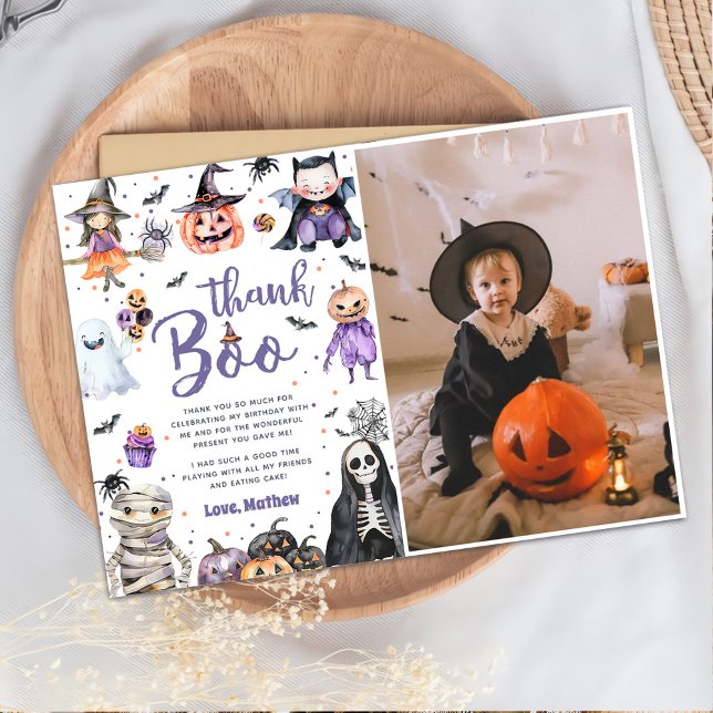 Halloween Ghost Birthday Party Photo Thank You Card (Creator Uploaded)