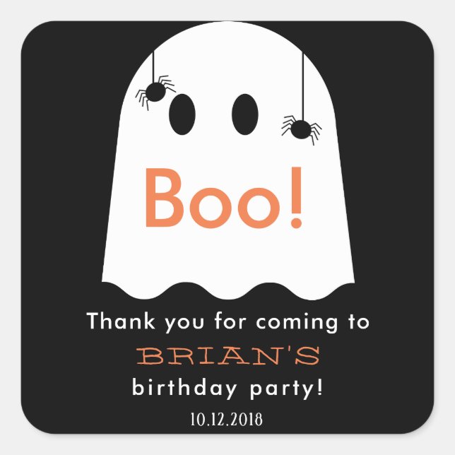 Halloween Ghost Birthday Thank You Black Sticker (Front)