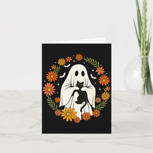 Halloween Ghost Black Cat Cute Funny  Card (Front)