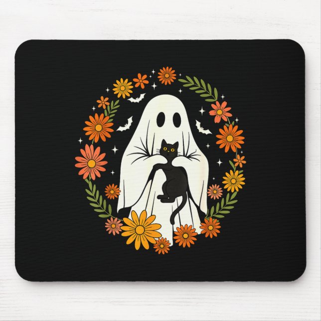 Halloween Ghost Black Cat Cute Funny  Mouse Mat (Front)