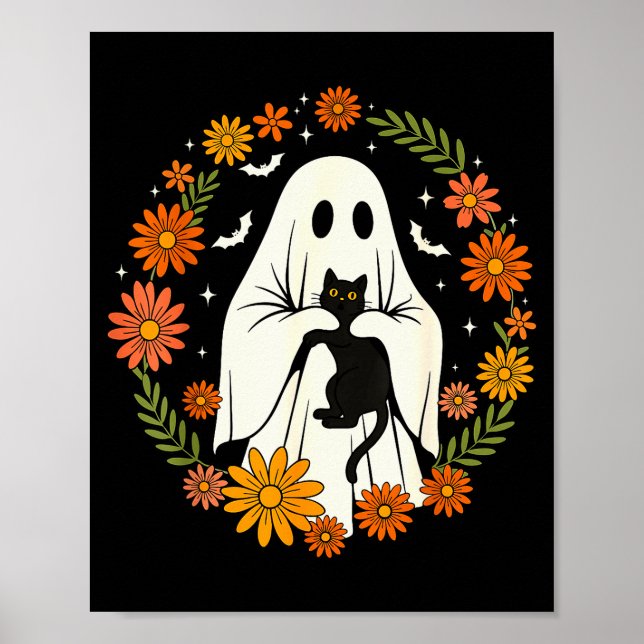 Halloween Ghost Black Cat Cute Funny  Poster (Front)