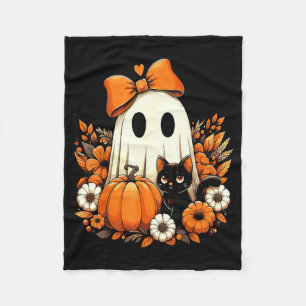 Halloween Ghost Black Cat Floral Groovy Fleece Blanket
