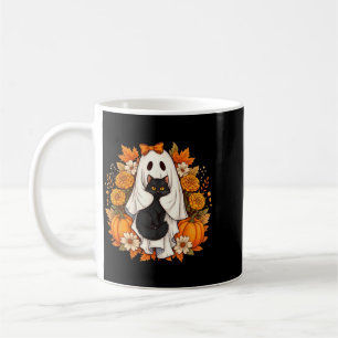 Halloween Ghost Black Cat Flowers Coffee Mug
