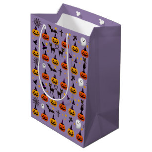Halloween Ghost Black Cat Orange JackOLantern Medium Gift Bag