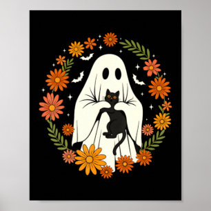Halloween Ghost Black Cat Poster