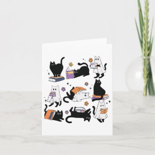 Halloween Ghost Black Cat Reading Book Costume Card
