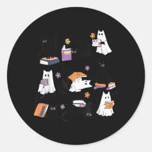 Halloween Ghost Black Cat Reading Book Costume Classic Round Sticker