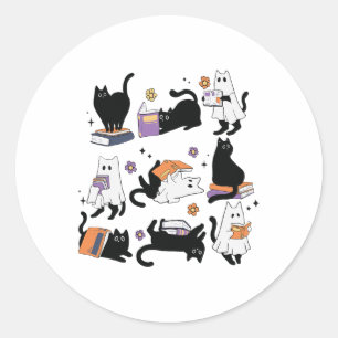 Halloween Ghost Black Cat Reading Book Costume Classic Round Sticker
