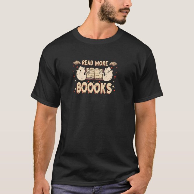 Halloween Ghost Boo Books Read Booooks Librarian C T-Shirt (Front)