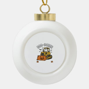 Halloween Ghost Boo Dozer Funny Bulldozer_1 Ceramic Ball Christmas Ornament