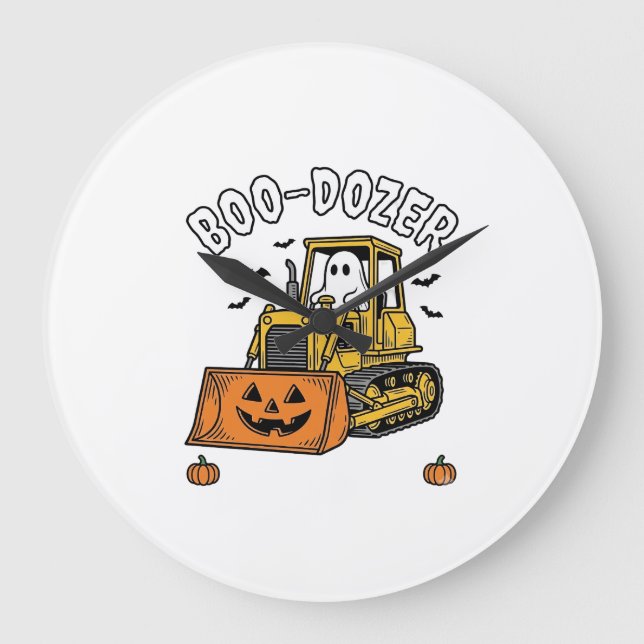 Halloween Ghost Boo Dozer Funny Bulldozer_1 Large Clock (Front)