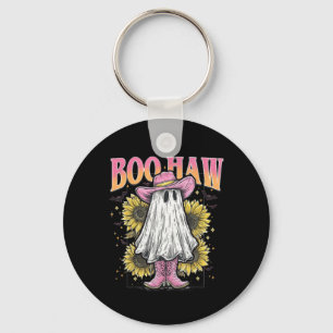 Halloween Ghost Boo Haw Western Cowgirl Sunflower Key Ring