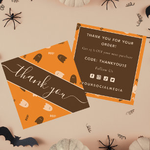 Halloween Ghost Boo Pattern Fall Autumn Thank You Square Business Card
