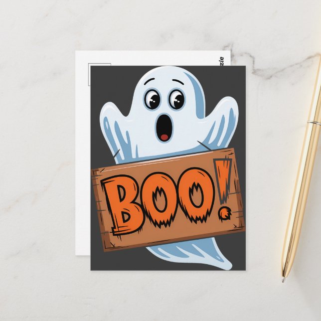 Halloween Ghost Boo Postcard (Front/Back In Situ)