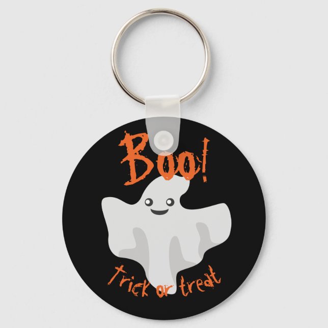 Halloween Ghost Boo! Trick or Treat Black  Key Ring (Front)
