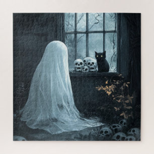 Halloween Ghost, Cat  and Skuls Jigsaw Puzzle