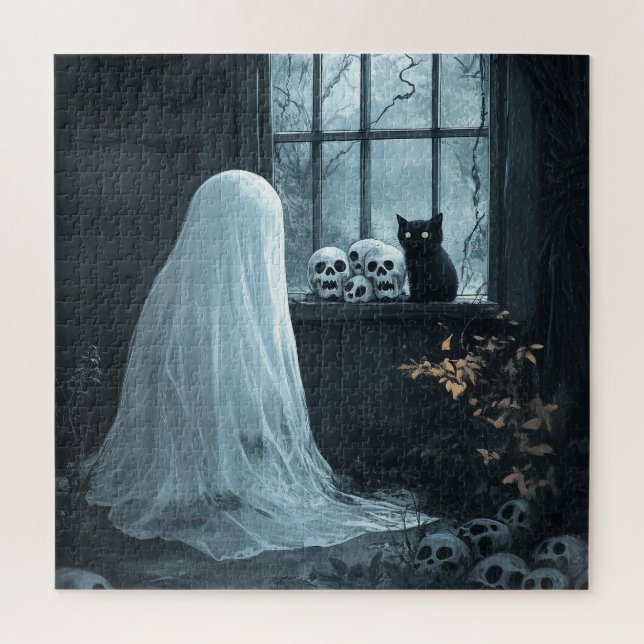 Halloween Ghost, Cat  and Skuls Jigsaw Puzzle (Vertical)
