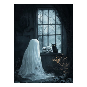 Halloween Ghost, Cat  and Skuls Poster