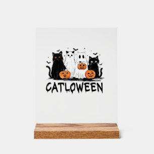 Halloween Ghost Cat Catloween Funny Black Cat Cat Acrylic Sign