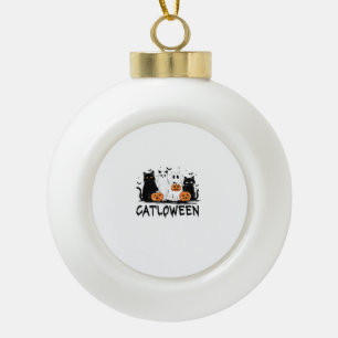 Halloween Ghost Cat Catloween Funny Black Cat Cat Ceramic Ball Christmas Ornament