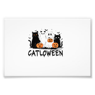 Halloween Ghost Cat Catloween Funny Black Cat Cat Photo Print