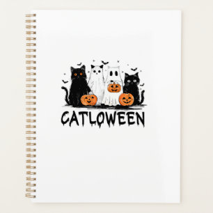 Halloween Ghost Cat Catloween Funny Black Cat Cat Planner