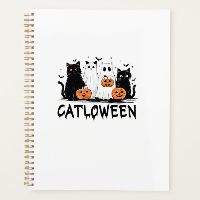Halloween Ghost Cat Catloween Funny Black Cat Cat  Planner (Front)