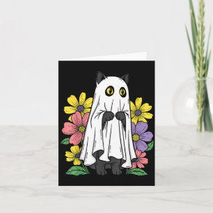 Halloween Ghost Cat Cute Black Cat Flowers Card
