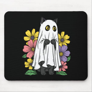 Halloween Ghost Cat Cute Black Cat Flowers Mouse Mat